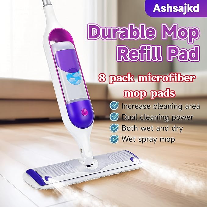 8 Pack Reusable Mop Replacement Pads Compatible for Swiffer PowerMop Spray Mop, Dry Wet Mopping Cloths for 13-15in Mop, Floor Cleaner Mop Pads for Swiffer (Not with Mop)