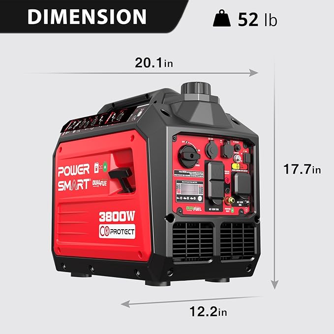 PowerSmart 3800-Watt Dual Fuel Portable Inverter Generator, CO Protect, 30 amp for RV, Home Use and Emergency Backup