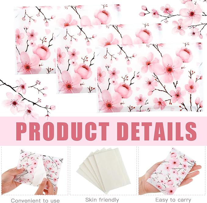 PerKoop 100 Packs Travel Size Tissues Disposable Pocket Facial Tissues Bulk for Travel Wedding Guest School Wallet Purse Home Supplies, 1000 Sheets 3 Ply(Cherry Blossoms)