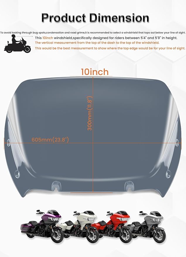 10" Wave Windshield Windscreen Wind Splitter Compatible with Harley Davidson Touring CVO Road Glide FLTRXSE 2023-up,CVO Road Glide ST FLTRXSTSE 2024-up,Road Glide FLTRX 2024-up (Tint)