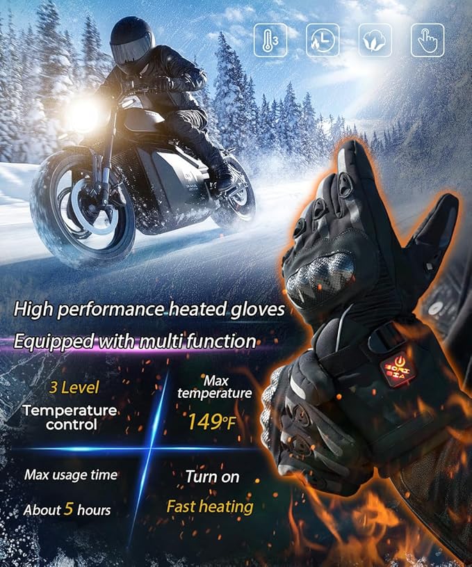 Heated Gloves with 3 Heat Settings for Men Women, 7.4V Rechargeable Battery, Electric Touchscreen Hand Warming Gloves Winter Outdoor Work Hunting Motorcycle Cycling