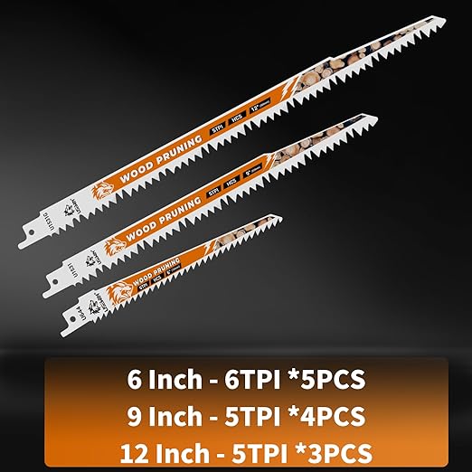 12-Piece Wood Pruning Reciprocating Saw Blade Set, Saw Blades Set, High Carbon Steel Pruning Blades for Tree, Wood and PVC Pipe Cutting