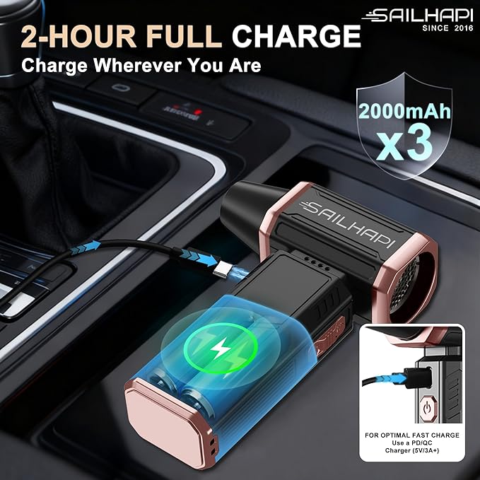 Electric Air Duster, 300000RPM High-Speed Cordless Blower Fan with Adjustable Speed & Brushless Motor, Portable Mini Blower for Keyboard, Car Detailing, PC Cleaning, Replaces Canned Air