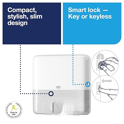 Tork Xpress Mini Multifold Hand Towel Dispenser White H2, One-at-a-Time Dispensing, Elevation Range, 553120