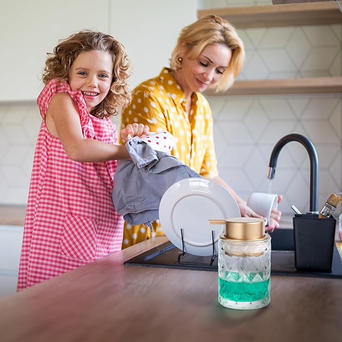 Bathroom Glass Soap Dispenser with Durable Rust-Proof Plastic Foam Pump Hand Lotion Dispenser Antislip Shampoo Kitchen 10oz 2 Pack