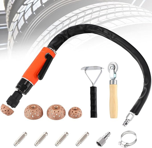 Air Tire Repair Polish Patch Tools Tire Repair Set Include 2500rpm Low Speed Air Tire Buffer Tire Inner Liner Scrapper Patch Roller 3pcs Tungsten Steel Buffing Wheel 42mm 55mm