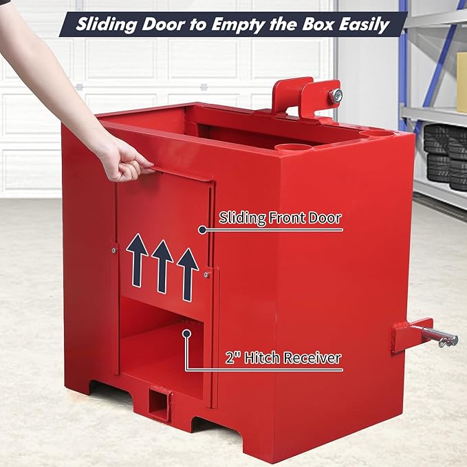 GAOMON 3 Point Ballast Box, 800lbs Capacity, Standard 2 inch Hitch Receiver, with 5cu.ft Volume, Heavy Duty Steel, Fits Category 1 Tractor Attachment, Red