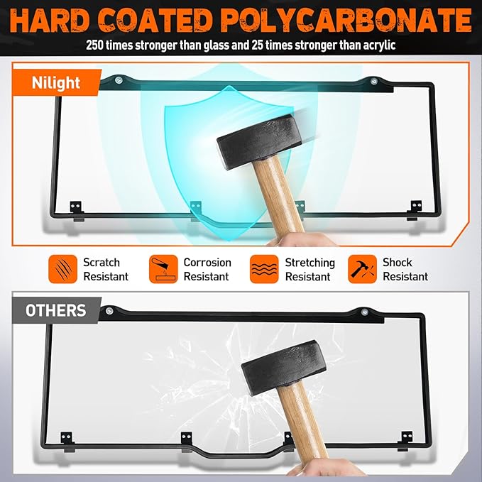Nilight Rear Window Scratch-Resistant Clear Polycarbonate UTV Windshield Compatible With 2013-2025 Polaris Ranger XP 1000 900 Full Size 570 Diesel Crew PRO XD 4000G 2000G AWD