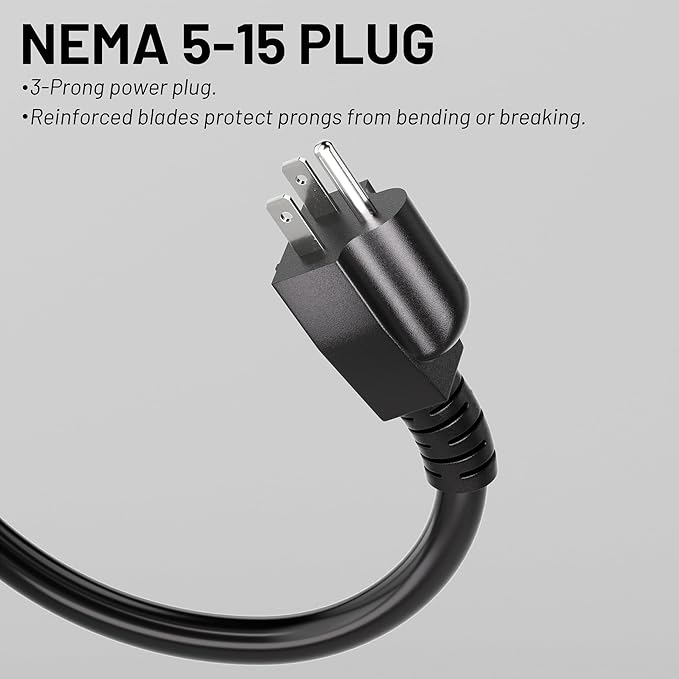 9 ft 16/3 Appliance and Power Tool Cord, 16 AWG 3 Prong Black Heavy Duty Replacement Power Cord with Open End, NEMA 5-15P, 125V AC Pigtail, 13A 1625W, ETL Listed