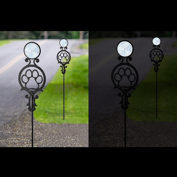 Touch of Class Pathways Reflective Driveway Marker Stake Set of Two for Outdoor Use | Paw Print Design | Personalized Tall Reflector Set of 2 | Black Durable Finish