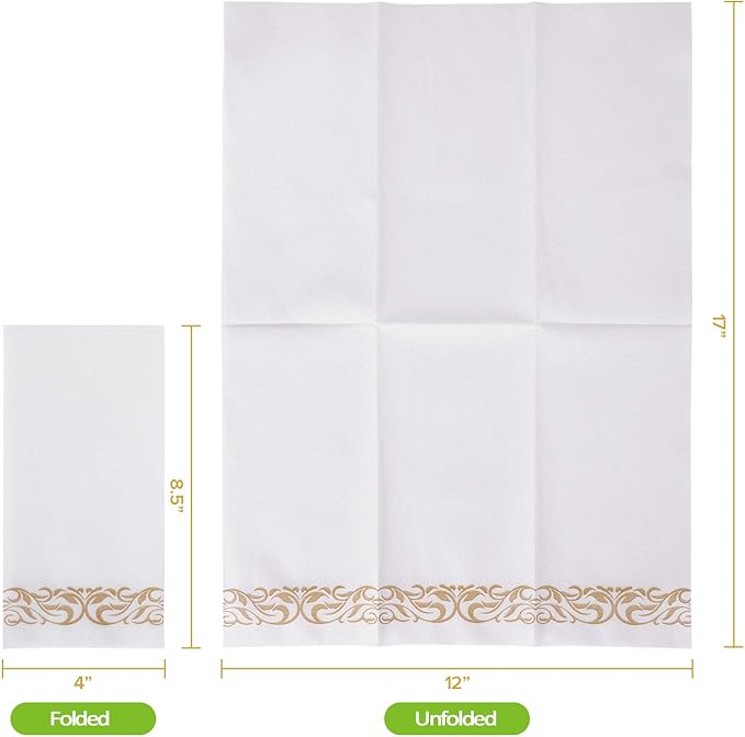 FOCUSLINE 100 Linen Feel Bathroom Napkins, Soft and Absorbent Disposable Guest Towels, Cloth-Like Paper Hand Towels Decorative Napkins for Dinners, Parties, Weddings or Events, Gold, 12" x 17"