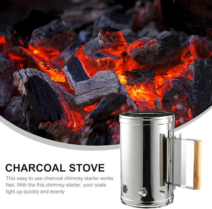 Outdoor BBQ Charcoal Chimney Starter Barrel Fast Ignition Grill Fire Starter for Camping Tailgate Parties BBQ Tool with Air Vents for Even Heating