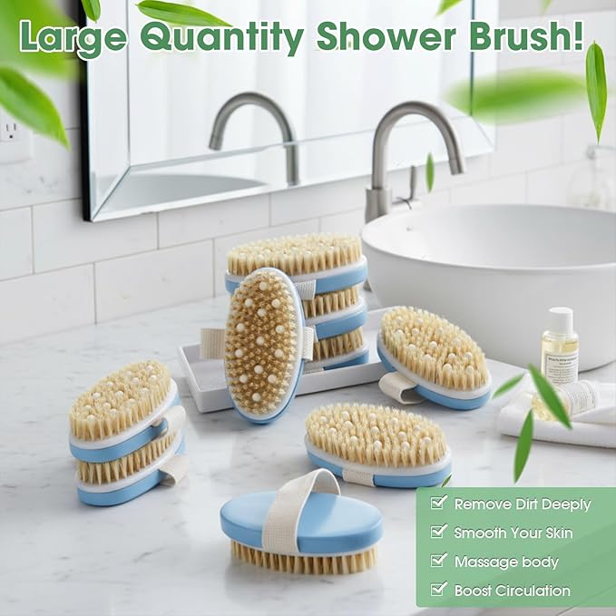 Gejoy 10 Pcs Dry Brushing Body Brush Exfoliating Brush with Massage Nodule Dry Skin Body Scrubber for Shower Bath Back Circulation Improvement Dead Skin Exfoliator (4.92 x 2.56 Inches,Sky Blue)