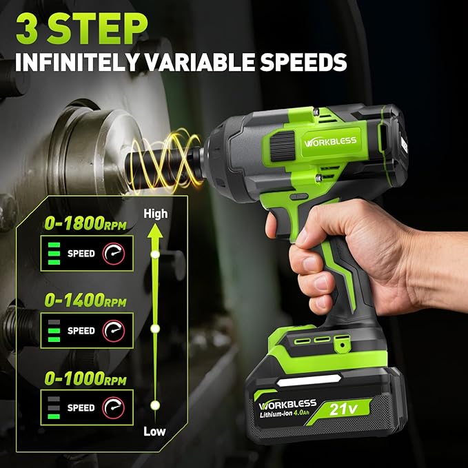 Cordless Impact Wrench 1/2 Inch: Max 1500Nm (1100Ft-lbs) 1/2 Impact Gun - 20V 4Ah Battery, 3-Speed, 4 Sockets, LED Light, Variable Speed Impact Driver for Car Tire, Mower Lug Nut