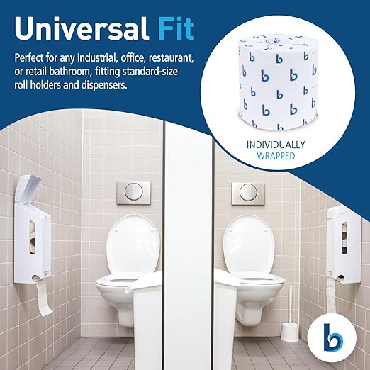 Boardwalk 2-Ply Bulk Toilet Paper Rolls for Professional and Commercial Use | 125 Feet Septic Safe Single Roll Toilet Paper Rolls | 500 White 4.5" x 3" Sheets per Roll | 96 Count per Box