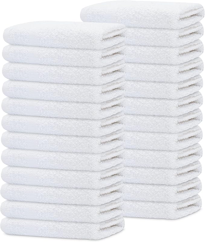 GOLD TEXTILES 120 Pack Economy White Washcloths Set (12x12 inches) - Cotton Blend Commercial Grade Cleaning Rags, Quick Drying & Soft Face Cloths, Fingertip Towels for Bathroom, Spa, Gym, and Kitchen