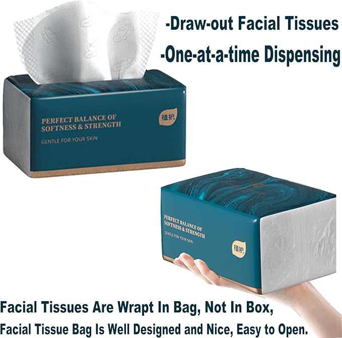 Small Soft Facial Tissue, Bag Cover, NOT In Box, Disposable Facial Napkin, Material Wood Pulp Fiber NOT COTTON, White Facial Paper Tissue, 4-Ply, 4 Packs, 480 Sheets per Pack
