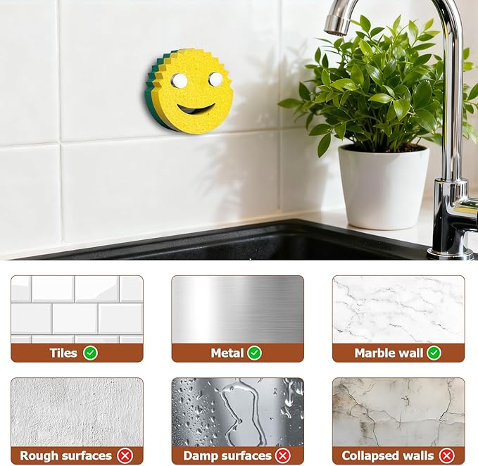 Stainless Steel Smiley Face Sponge Holders for Kitchen Sink, Rustproof Sink Sponge Holders Caddys Organizer with Suction Cup, Removable Sink Caddy for Kitchen 2Pcs