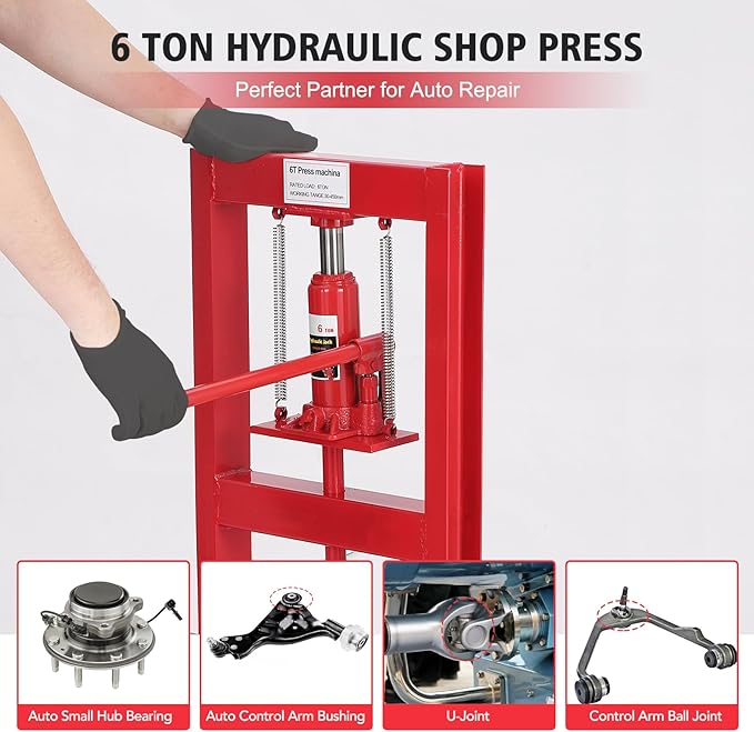 6 Ton Hydraulic Shop Press, H-Frame Garage Floor Adjustable Shop Bearing Press with Stamping Plates to Bend, Straighten, Or Press Parts, Install Bearings & U-Joints
