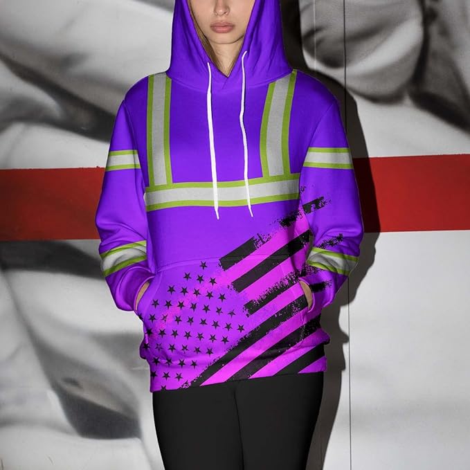 Color US Flag High Visibility Hoodie for Men Women Reflective Tapes Safety Workwear for Worker Runner Patriotic
