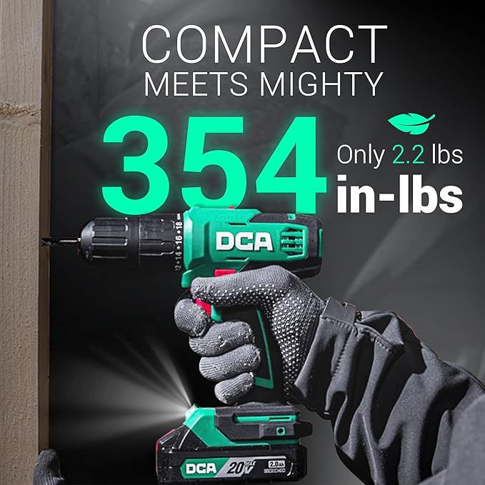 DCA 20V Cordless Hammer Drill Set, 354 In-lbs Torque, 1/2" Keyless Chuck, 22500 IPM, 2 Variable Speeds, 18+1+1 Position, Power Impact drill with 14 Drill/Driver Bits for Brick, Metal, Wood ADJZ2035i13