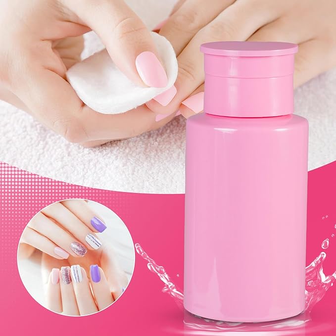 2 Pack Pink Push Down Pump Dispenser - Nail Polish Remover Pump Empty Refillable Bottle Containers for Makeup Remover Micellar Water Facial Toner, 200ml 6.7oz