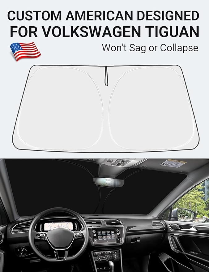 Proadsy 2025 Upgrade Windshield Sun Shade 4-Layer Custom Fit for 2018-2024 Volkswagen VW Tiguan Crossover, SUV Foldable Front Sunshade Protector Sun Visor Blocks UV Rays Keep Car Cooler