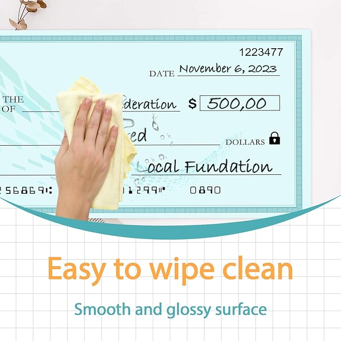 Giant Reusable Dry Erase Check 30x16 Inch - Large Presentation Board for Fundraisers & Awards | Oversized Donation Sign with 2 Markers (Green)