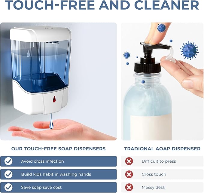 interhasa! Automatic Soap Dispenser Wall Mount 20oz Refillable Liquid Hand Sanitizer Dispenser Commercial Soap Dispenser for Bathroom Support Liquid Gel