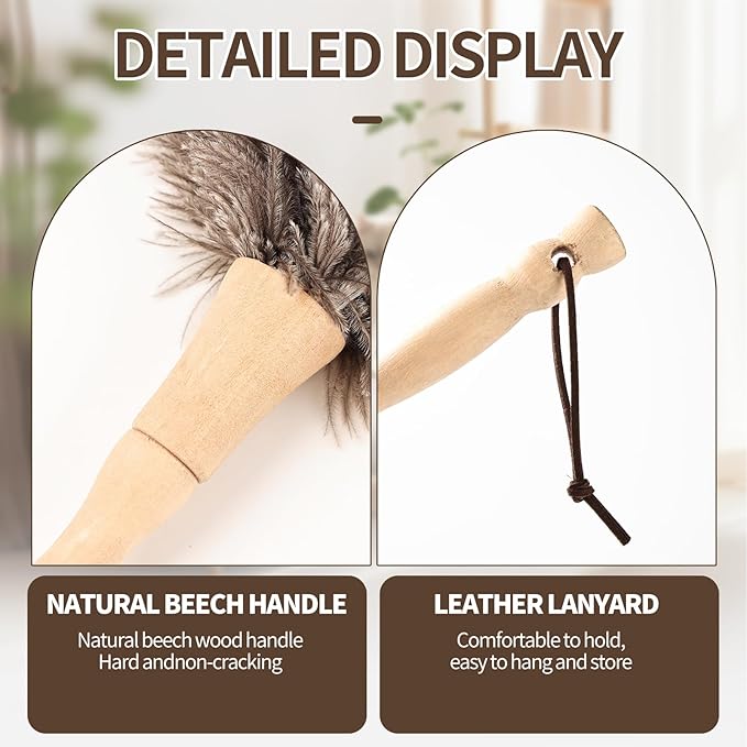 Ostrich Feather Duster 12 Inch Handheld Duster Supplies, Wooden Handle Feather Duster for Cleaning Keyboard Home Car Office (Natural)