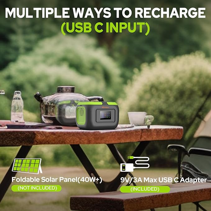 Portable Power Station with Foldable Solar Charger, 110V Solar Power Bank with AC Outlet, Camping Battery Bank with USB C for Outdoor Smart Device RV Travel Hiking Fishing Power Outage Backup