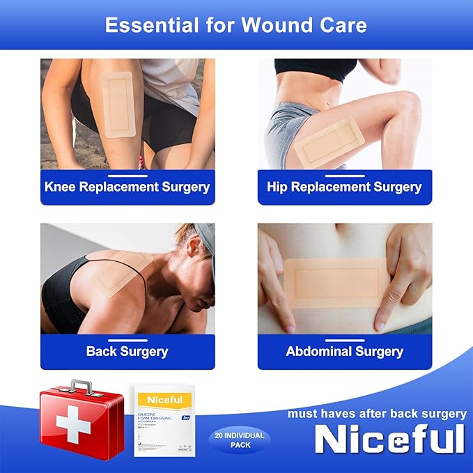 10 Packs Silicone Foam Dresssing 4x8 in, Highly Absorbent Silicone Foam Dressing, Gentle Adhesive Foam Dressing Waterproof