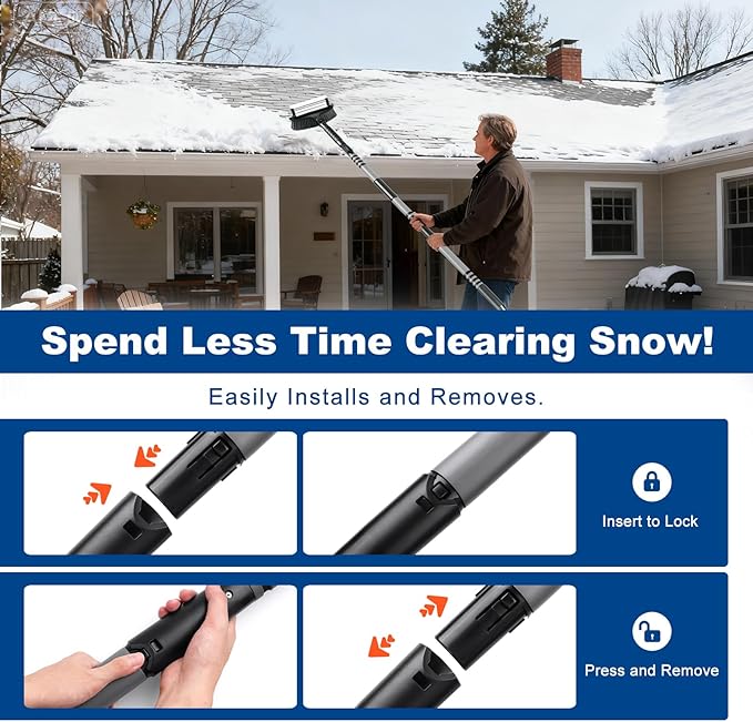 57" Extendable Long Snow Brush with Ice Scraper for Car Truck SUV Van - Soft Squeegee with 270° Pivoting Brush Head for Windshieldand Window - Snow Scraper with Antifreeze Gloves