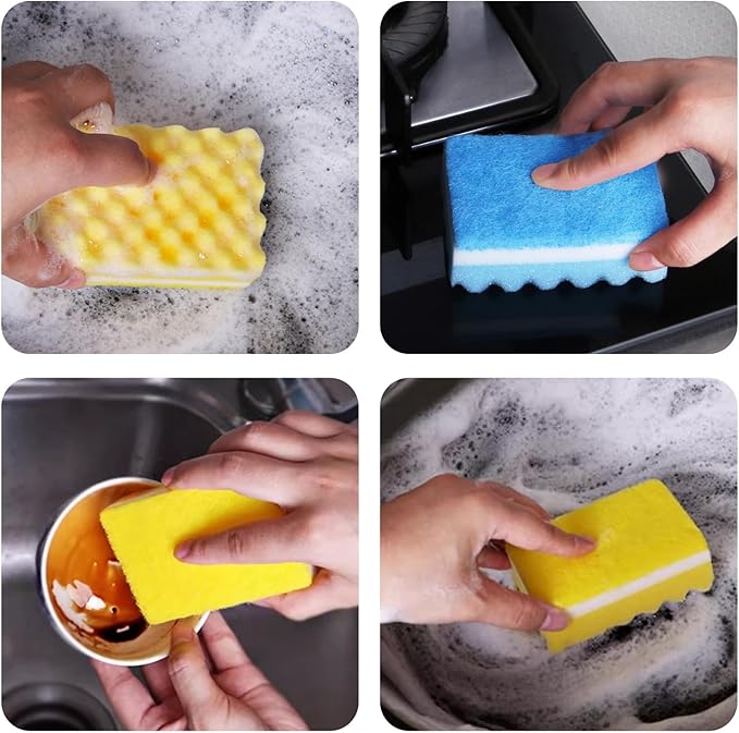 20 Pack, The Third Generation Dishwashing Sponge, Scrub Sponge, The Wave Shaped Design Makes Them More Suitable for scenarios Such as Kitchen Tableware, countertops, Walls, Porcelain, Etc