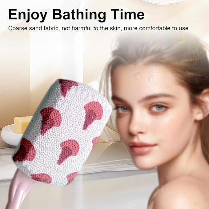 Long Handle Curved Non-Slip Bath Body Brush, Gentle Exfoliation, No Harm to Skin, Suitable for All Kinds of Skin（Ginkgo Pink)
