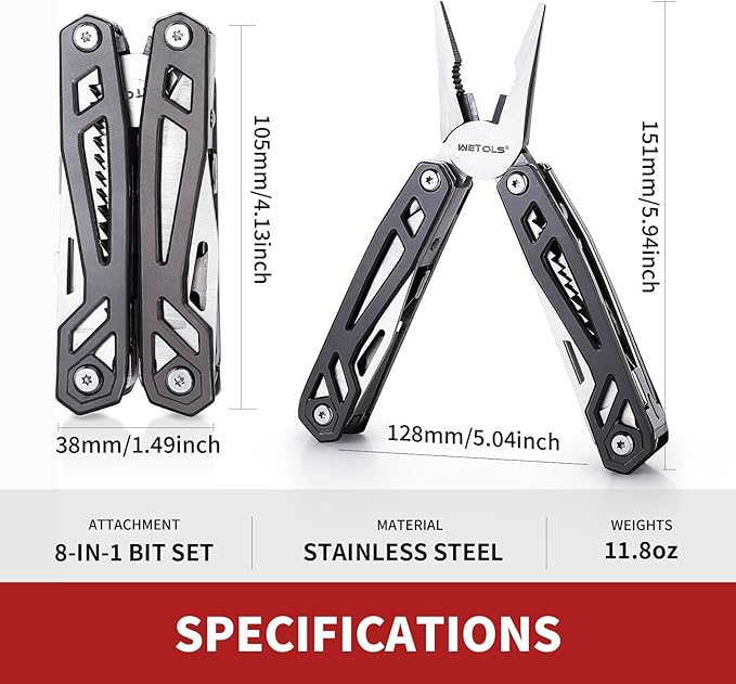 Christmas Gifts for Men Him Dad, WETOLS 21-in-1 Multitools with Pocket Knife, Stainless Steel Self-locking Pliers with 8 Screwdriver Bits, Multi Tool Survival Gear, EDC Knife with Pouch for Outdoor