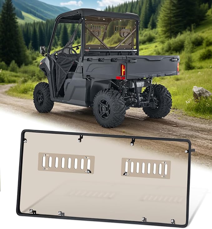Rear Adjustable Vented Tinted Windshield Compatible with CFMOTO UFORCE 600 2021-2025, Back Window Scratch Resistant Hard PC Windshield Protects Against Wind, Dust, Dirt, Snow, Rain