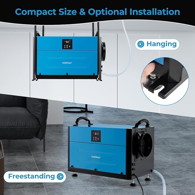 COSTWAY 192 PPD Commercial Dehumidifier, 2600 Sq.Ft Crawl Space Dehumidifier with 9.8 FT Drain Hose & Wired Remote Control Panel, Ideal for Basement, Warehouse, Job Site (Blue)