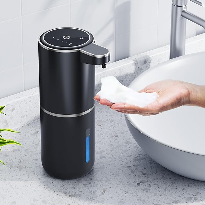 Automatic Foaming Soap Dispenser, 12.8oz/380ml Wall Mount Touchless Soap Dispenser with Sensor, 4-Level Adjustable, IPX5 Waterproof, USB Rechargeable for Bathroom, Kitchen