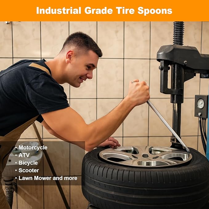 Tire Spoons Tire Iron - 2Pcs 12In Industrial-Grade Heavy-Duty Steel Tire Removal & Changing Tool for Motorcycle, Bicycle, Lawn Mower, Scooter, Small Vehicles