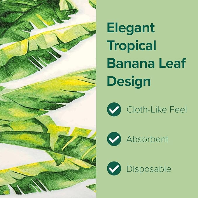 SimuLinen Paper Towels - Decorative Tropical Banana Leaves Design –- Cloth-Like, Linen-Feel for Guest Bathroom Essentials, Size: 12x17” (Pack of 500) Made in Germany