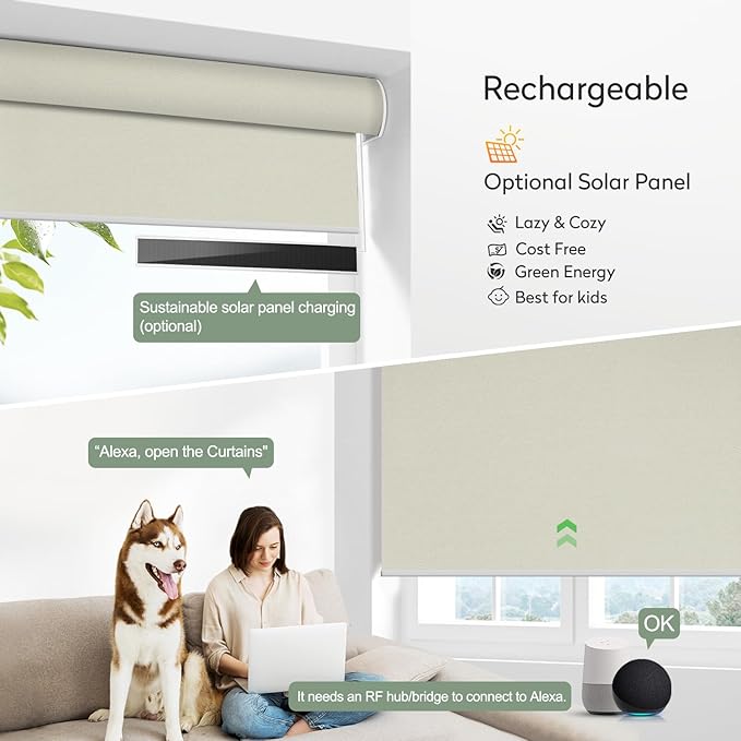 ZSHINE Motorized Blackout Window Blinds Customize Width (23-95 Inches) Remote Control Wireless and Rechargeable Roller Shades Blinds for Windows, Home, Office, Hotel, Club, Restaurant(82010J)