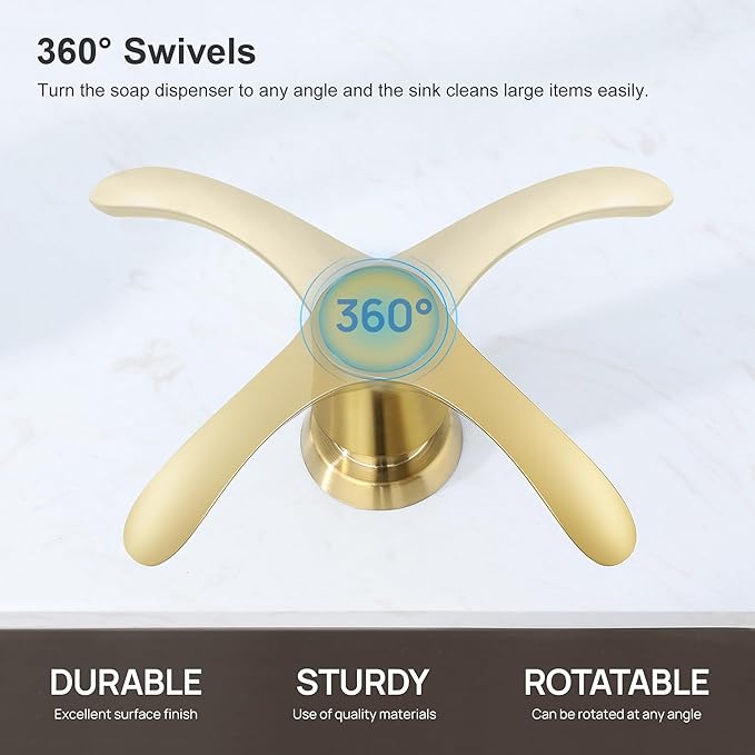 GAGALIFE Kitchen Sink Soap Dispenser with Large Bottle, Built in Sink Soap Dispenser Refill from Top, Brushed Gold