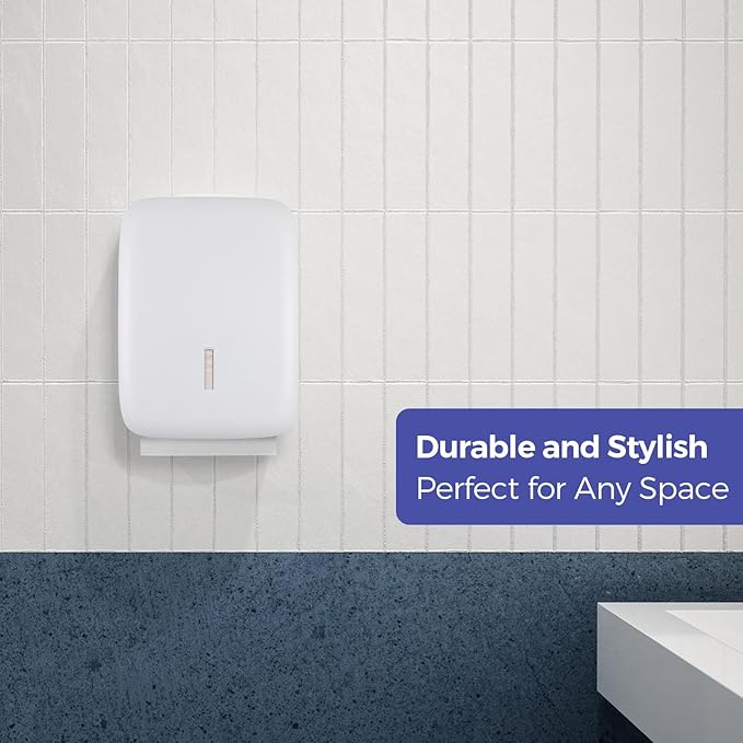 Paper Towel Dispenser Wall Mount with Lock – Fits 400+ Multifold/Trifold/Z-Fold/C-Fold Towels – Large Paper Towel Holder for Bathroom, Kitchen, Office, Home or Business (White)
