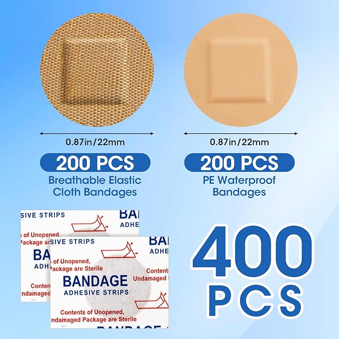 CXYARY 400PCS Round Bandages, Fabric Bandage ＆ Waterproof Bandage Latex Free Used for Emergency Treatment and Skin Wound Care, Circle Bandages Suitable for Small Wounds