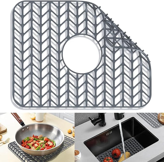 Sink Protectors for Kitchen Sink 12"13"16"18"19"24"26"28"29"30",Silicone kitchen sink mats protector for bottom of farmhouse sink(16.2"×12.5"Gray)