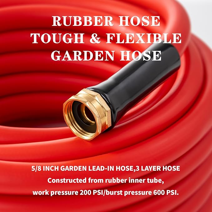 Garden Hose 15 ft x 5/8” Hot Water Hose, -50°F to 190°F,Burst 600Psi Flexible & Lightweight Upgraded Rubber Hoses,3/4” Solid Fittings for All-weather Outdoor Lawn & Garden