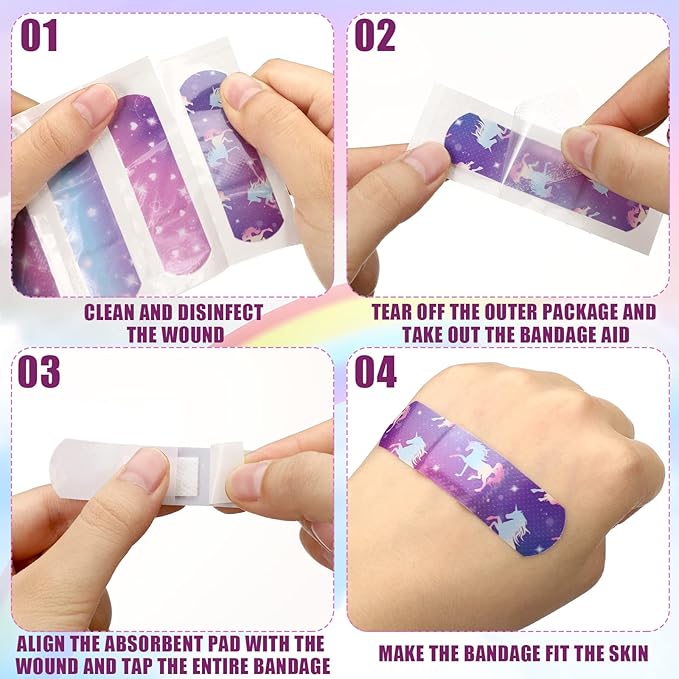 Patelai 300 Pieces Kids Bandages Bulk 10 Styles Children's Adhesive Flexible Colorful Cute Cartoon Bandages Waterproof Breathable Stickers Protection Care Cuts for Girls Boys(Mermaid)