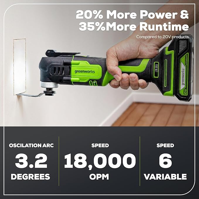 Greenworks 24V Brushless 6-Tool Combo Kit, Cordless Power Tool Set with 130MPH Blower, 6-1/2" Circular Saw, Drill/Driver, Impact Driver, Multi-Tool, Work Light & 4 Batteries