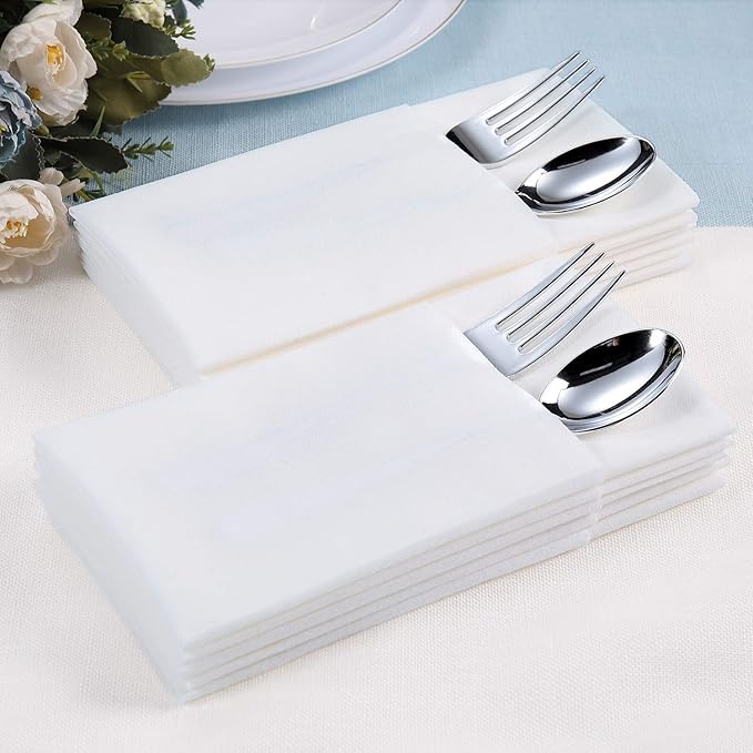 FOCUSLINE 480 Disposable Bathroom Napkins, Linen-Feel Paper Guest Towels, Soft and Absorbent Paper Hand Towels Party Napkins for Bathroom, Kitchen, Dinner, or Event, White, 12" x 17"